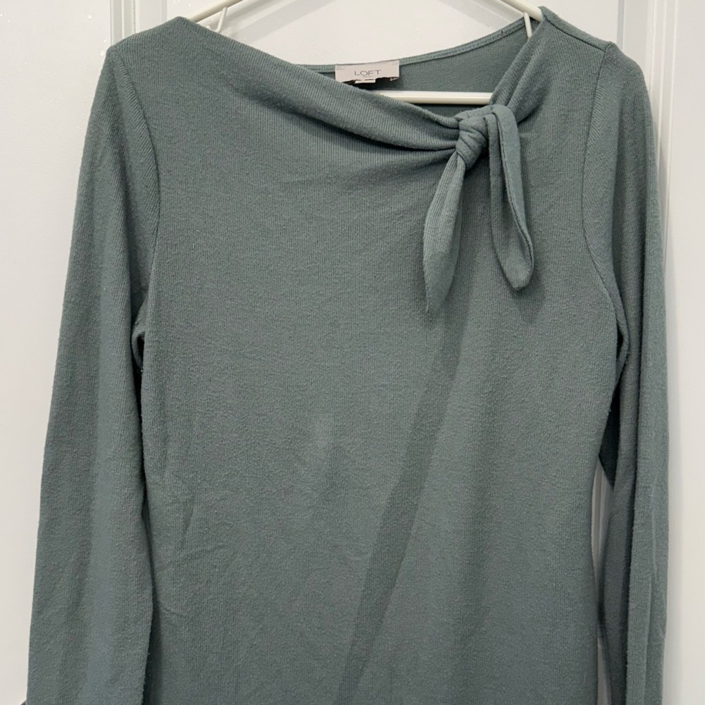 LOFT Sage Green Long Sleeve Top with Bow
